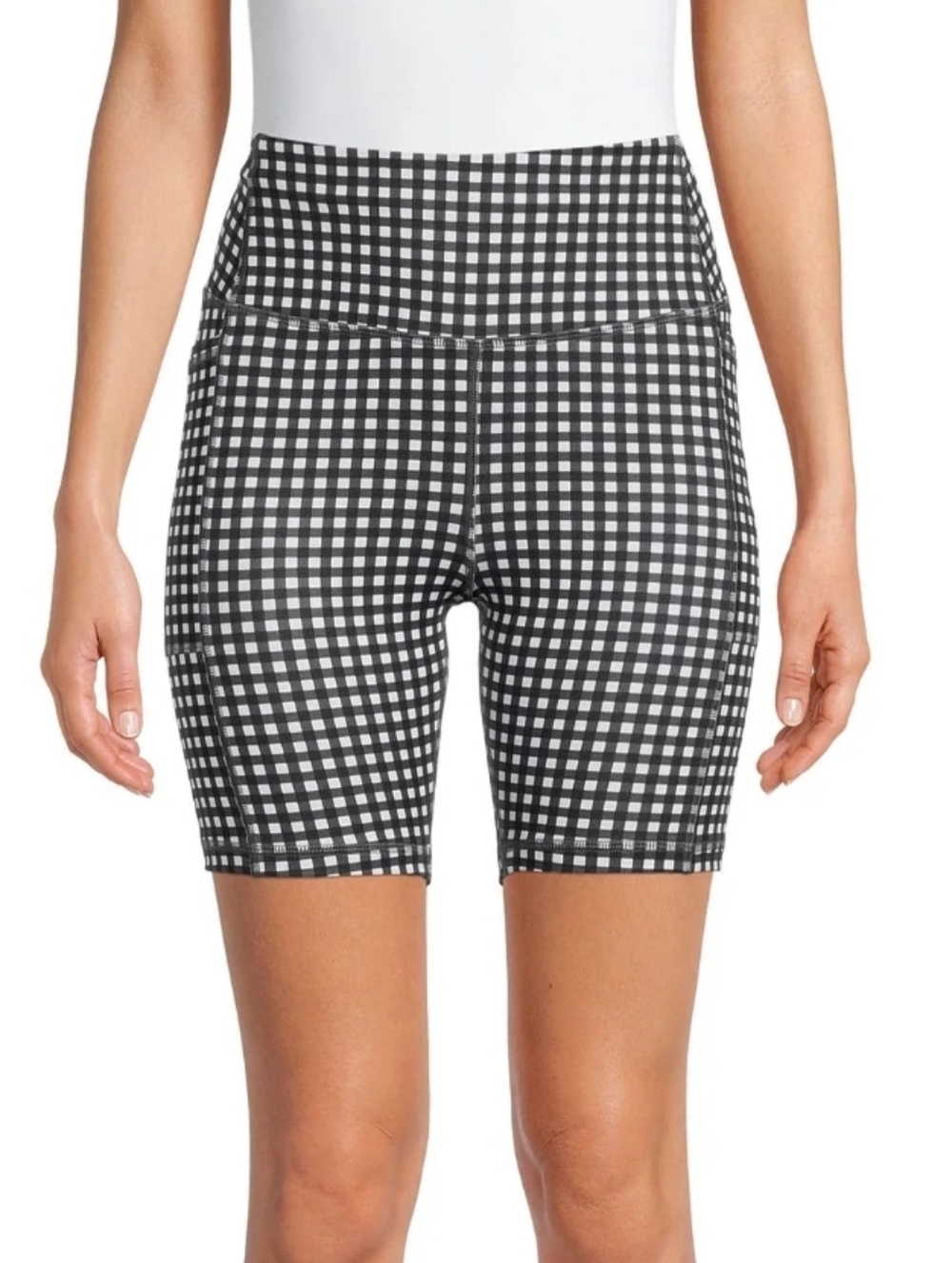 Athletic Works Black & White Gingham High-Rise Bike Shorts